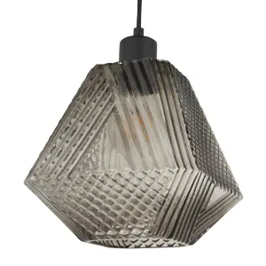 Prism Textured Smoke LED Pendant ceiling light, (Dia)200mm