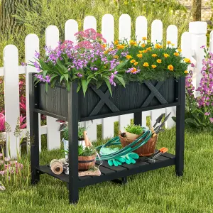 Costway HIPS Raised Garden Bed Elevated Planter Box Flower Growing Bed w/ Drainage Holes