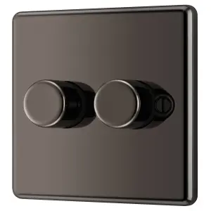 GoodHome Raised rounded profile Double 2 way 200W Dimmer switch Black 2 gang