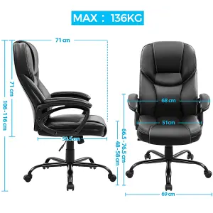 Yaheetech Height-adjustable High-back Faux Leather Office Chair with Lumbar Support and Swivel Seat - Black