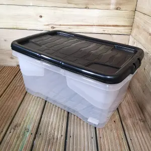 2 x 42L Clear Storage Box with Black Lid, Stackable and Nestable Design Storage Solution