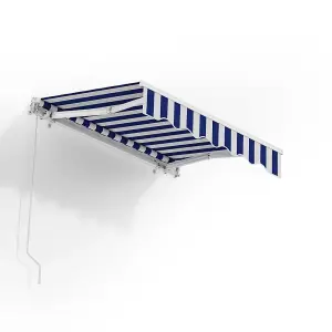 Blue Stripes Garden Sun Shade Outdoor Retractable Awning Manual Shelter Canopy 2.5 m x 2 m