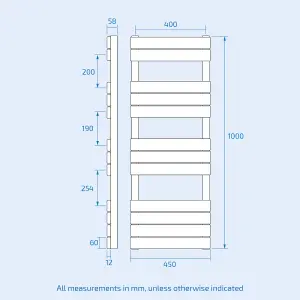 Nes Home 1000 x 450mm Flat Panel Heated Towel Rail Radiator Anthracite