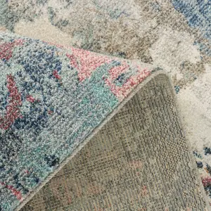 Navy Blue Multicoloured Abstract Distressed Soft Fireside Living Area Rug 60cm x240cm