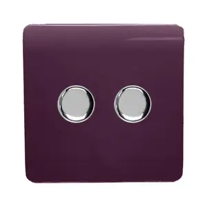 Trendi Switch 2 Gang 1 or 2 way 150w Rotary LED Dimmer Light Switch in Plum