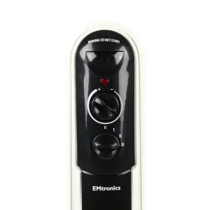 EMtronics 5 Fin Oil Filled Portable Heater Radiator with Thermostat - White