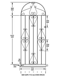 CLEVE Metal Scroll Tall Bow Top Garden Gate 838mm GAP x 1791mm High CBZP41