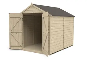 Forest Garden Overlap 8x6 ft Apex Wooden 2 door Shed with floor (Base included)