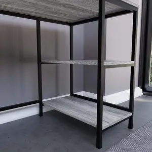 Vida Designs Brooklyn Grey Desk with 2 Shelves Sturdy Computer Office Desk