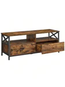 VASAGLE TV Cabinet TV Unit For 55-Inch TV, Living Room, With 2 Drawers, 2 Storage Shelves, Steel Frame, Rustic Brown And Black