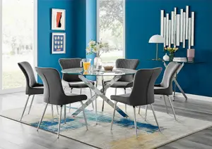 Furniturebox UK Novara 120cm Round Dining Table and 6 Dark Grey Nora Silver Leg Chairs