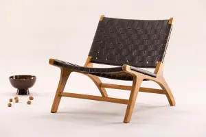 Rike Brown Linen Lounge Chair ,Brown