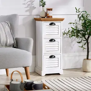 Home Source Ashington 3 Drawer White Walnut Top Storage Drawer Chest Unit