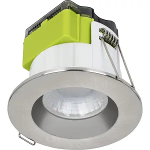 Luceco FType Mk2 Brushed Steel effect Fixed LED Fire-rated Warm white Downlight 6W IP65, Pack of 6