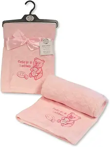 KAV Baby Cute Button Wrap Fleece Blanket for Girl/Boy Super Soft Teddy Bear Image Blankets for Newborn Babies, Toddlers (Pink)