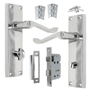 Door Handles Victorian Scroll Lever Bath Lock - Chrome Pack Hinges 150 x 40mm