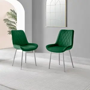 Sandy Classic Wood Effect & Metal Dining Table Set with 6 Luxury Velvet Dining Chairs Green/Silver