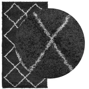 Shaggy Rug PAMPLONA High Pile Modern Black and Cream 80x150 cm