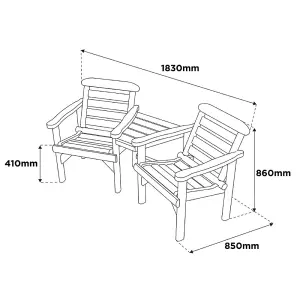 Woodshaw Thornton Wooden Rustic Alcove Companion Love Seat Garden Chair 2 Seater