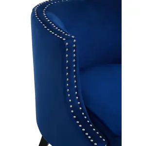 Interiors by Premier Blue Velvet Studded Chair, Easy to Clean Leather Armchair, Body Supportive Accent Chair