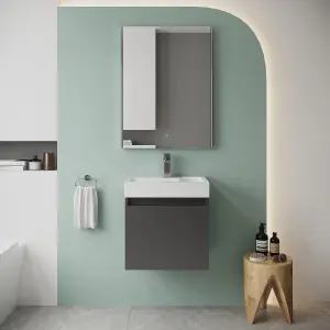 Wall Hung Vanity Basin Unit & Slimline Polymarble Basin - 500mm - Gloss Grey