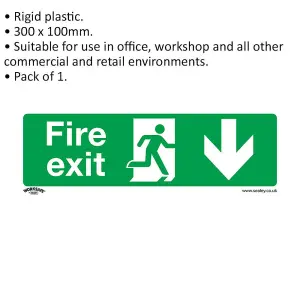 High Visibility Fire Exit Down Sign - Rigid Plastic - 300mm x 100mm