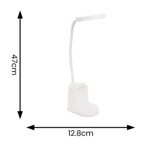 ValueLights Marco White Rechargeable Goose Neck Dimmable Desk Lamp with Pen Holder Dimmable Flexible Reading Task Light