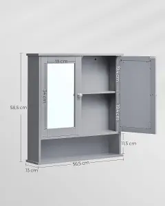 VASAGLE Bathroom Cabinet with Mirror, Wall Cabinet with 2 Mirrored Doors, Adjustable Shelf, Wall-Mounted, Dove Grey