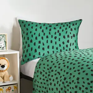 Safari Duvet Cover Set Reversible Quilt Soft Pillowcase Bedding, Green - Junior