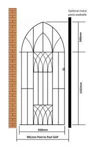 ABBI Metal Tall Bow Top Garden Gate 991mm GAP x 1988mm High ABZP43