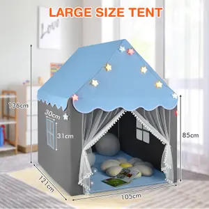 Costway Kids Tent Playhouse w/Windows Star Lights Mat Zippers Play Teepee Gift