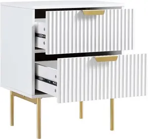 Richmond Ridged 2 Drawer Bedside Table, Matte White - Daals - Bedside Table