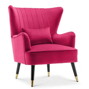 Velvet Dark Pink Camila Accent Wingback Chair with Footstool