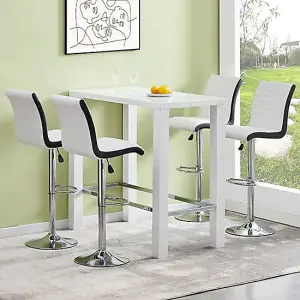 Jam Rectangular Glass White Bar Table 4 Ritz White Black Stools