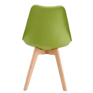 Set of 4 Dining Chairs with Solid Wooden Legs and Seat Cushion Pads in Green - Eva by MCC