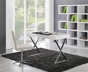 Homeology ADONIS Gloss White and Chrome Ergonomic Home Office Luxury Computer Desk