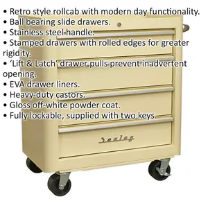 730mm Retro Cream Portable Tool Chest with 4 Drawers and Locking Mechanism