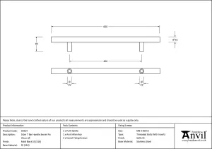 From The Anvil Matt Black SS (316) 0.6m T Bar Handle Secret Fix 32mm Dia.
