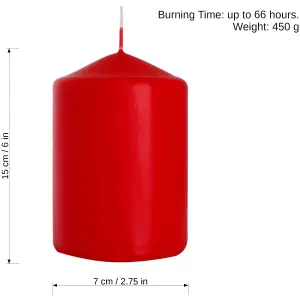 Pillar Candles, Pack of 2, Unscented, Long Burning Time, 15 x 7 cm / 6 x 2.75 in (Red, Matt)