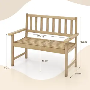 Costway Wood Garden Bench 2-Person Patio Lounger Loveseat Slatted Seat with Backrest