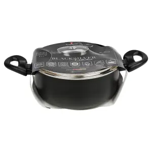 BLAUMANN 20x9cm Casserole with Glass Lid - 2.4L Matt Black Cookware Frying Grill Pots Pan Saucepan Casserole Soft Touch Handle lid