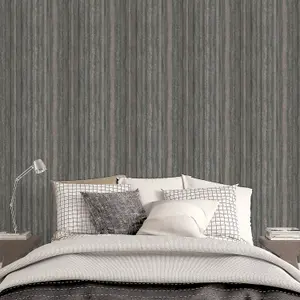 Galerie Ambiance Blue Black Grey Nomed Stripe Embossed Wallpaper