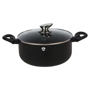 BLAUMANN 24x11cm Casserole with Glass Lid 4.2L Matt Black Cookware Frying Grill Pots Pan Saucepan Casserole Soft Touch Handle Lid