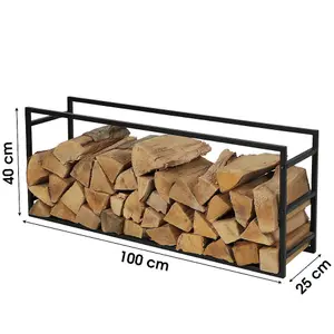 URBNLIVING 100cm Width Large Horizontal Black Firewood Log Rack Storage Shelf Heavy Duty Steel Metal Holder Outdoor Store