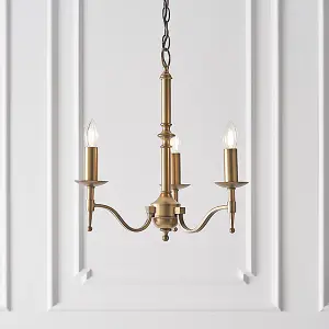 Luminosa Stanford 3 Light Multi Arm Ceiling Pendant Chandelier Antique Brass, E14