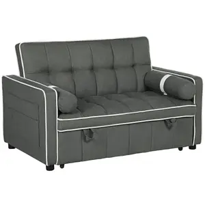 HOMCOM 2 Seater Pull Out Sofa Bed with Adjustable Backrest, Charcoal Grey