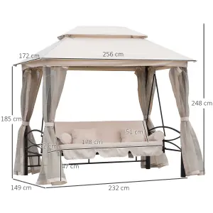 Outsunny 3 Seater Swing Chair Hammock Gazebo Patio Bench Outdoor Beige