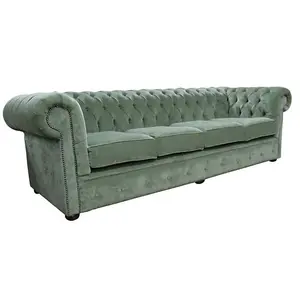 Chesterfield Handmade 4 Seater Sofa Pimlico Moss Green Fabric In Classic Style