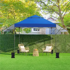 Yaheetech 3mx5m Blue Fabric Pop Up Canopy Tent w/ Side Awnings