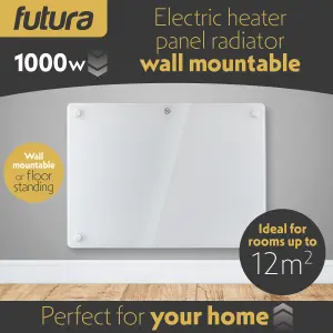 Futura Electric Panel Heater 1000W White Wall Mounted & Free Standing Glass Timer Thermostat Control Lot 20